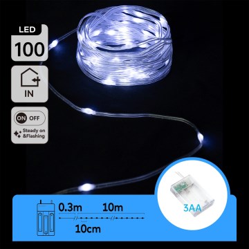 Aigostar - LED kerstsnoer 100xLED/3xAA 10,3m koud wit