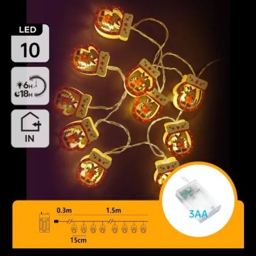 Aigostar - LED kerstsnoer 10xLED/3xAA 1,5 m warm wit handschoen