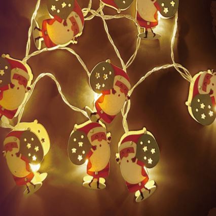 Aigostar - LED-kerstsnoer 10xLED/3xAA 1,5m warm wit Kerstman