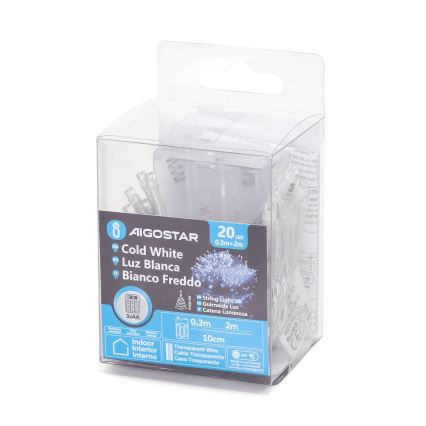 Aigostar - LED kerstsnoer 20xLED/3xAA 2,3m koud wit