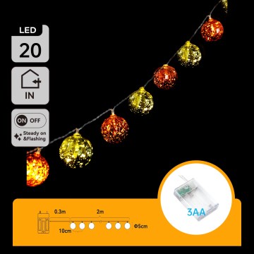 Aigostar - LED kerstsnoer 20xLED/3xAA 2 m warm wit