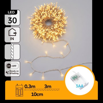 Aigostar - LED kerstsnoer 30xLED/3xAA 3,3m warm wit