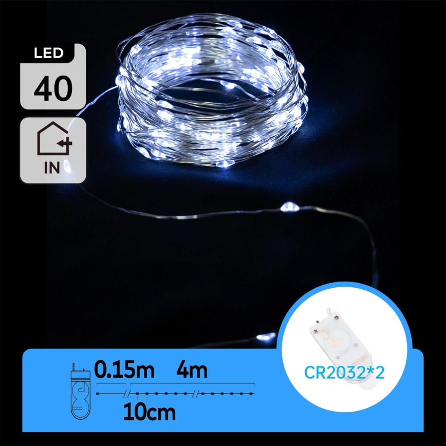 Aigostar - LED kerstsnoer 40xLED/2x3V 4m koud wit