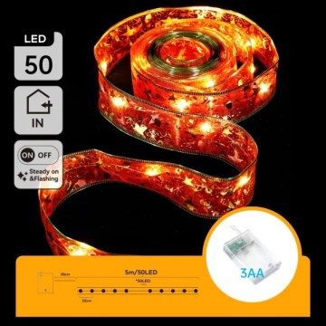 Aigostar - LED-kerstsnoer 50x LED / 3x AA, 5 m, warm wit en rood