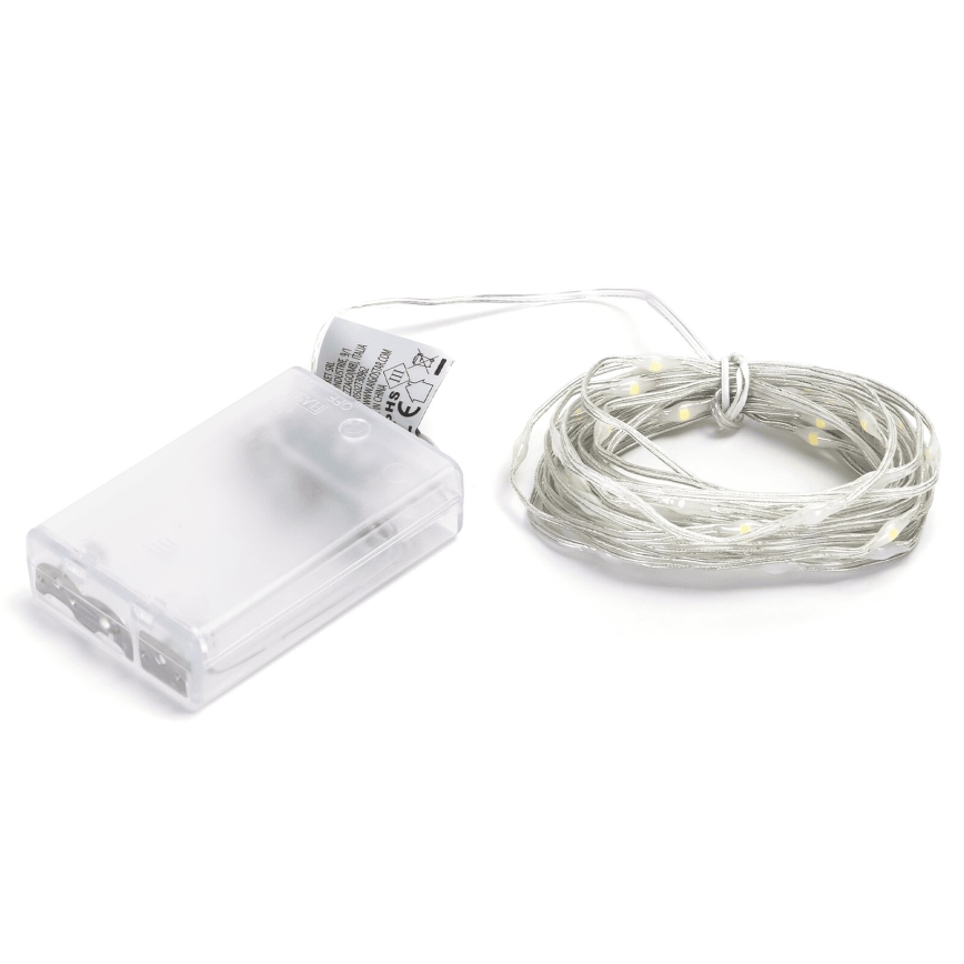 Aigostar - LED-kerstsnoer 50xLED/3xAA 5,3m koud wit