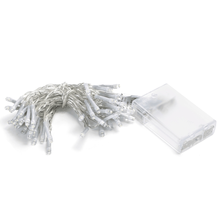 Aigostar - LED kerstsnoer 50xLED/3xAA 5,3m koud wit