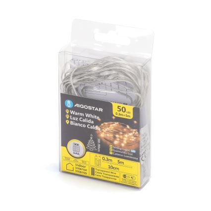 Aigostar - LED kerstsnoer 50xLED/3xAA 5,3m warm wit