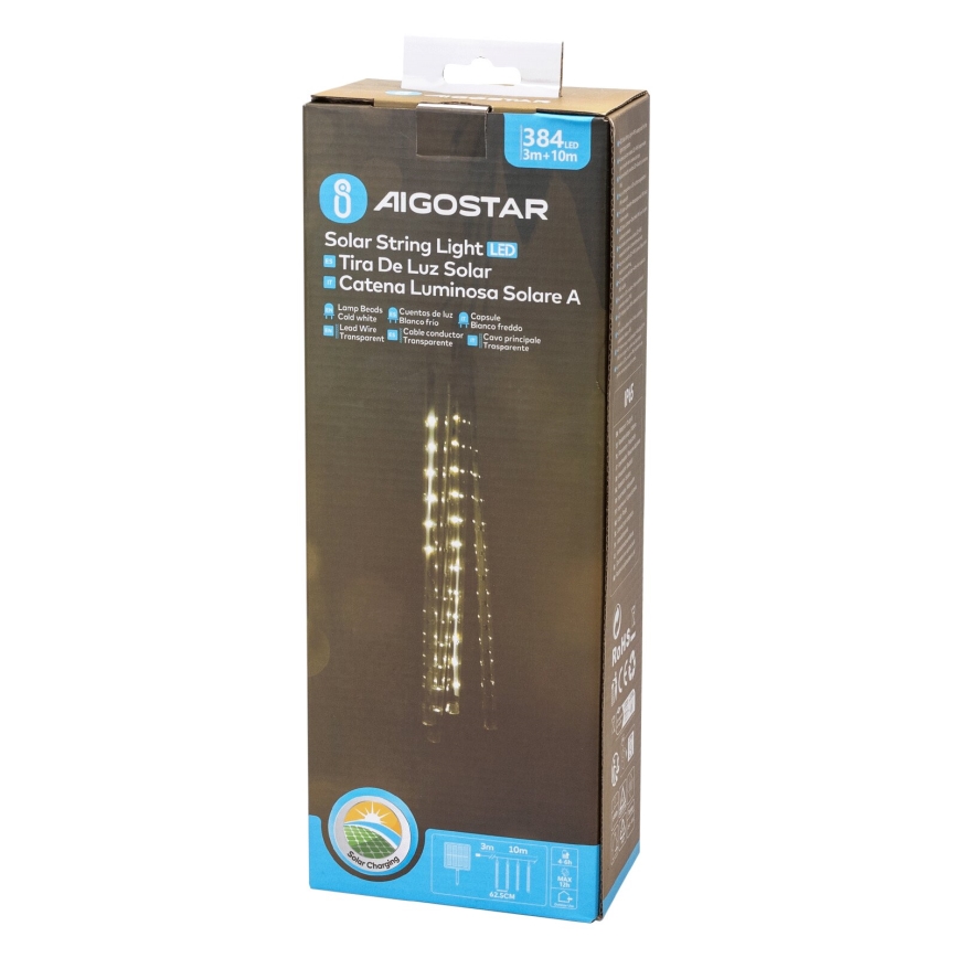Aigostar - LED-zonne-kerstsnoer 384xLED/13m IP65 1200 mAh koud wit