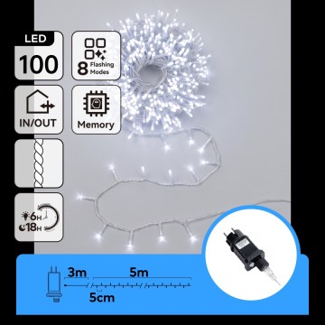 Aigostar - LED-kerstsnoer voor buiten 100xLED/8 functies 5,3m IP44 koelwit