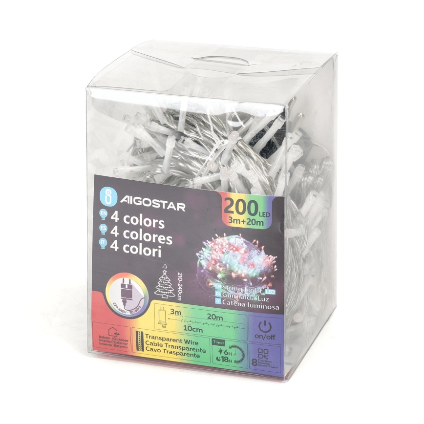 Aigostar - LED-kerstsnoer voor buiten, 200xLED/8 functies, 23m, IP44, multicolor