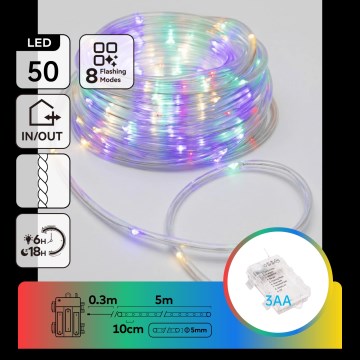 Aigostar - LED kerstsnoer voor buiten 50xLED/8 functies 3xAA 5,3m IP44 multicolor
