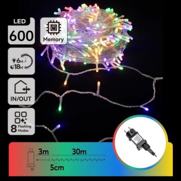 Aigostar - LED-kerstsnoer voor buiten, 600 LED's / 8 functies, 30 m, IP44, meerkleurig