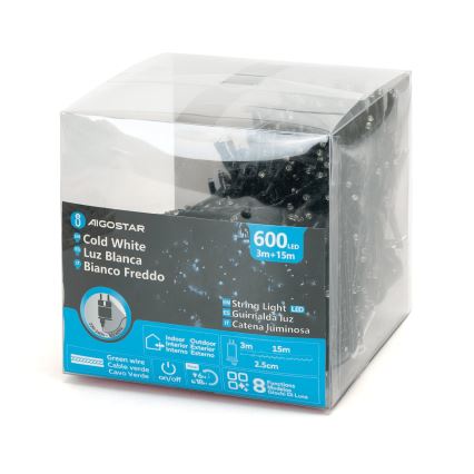 Aigostar - LED kerstsnoer voor buiten 600xLED/8 functies 18m IP44 koel wit