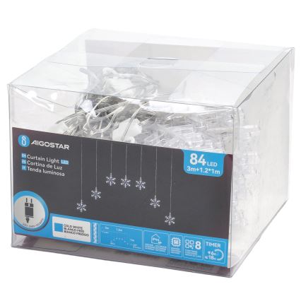 Aigostar - LED buiten kerstlichtsnoer 84xLED/8 functies 1,2x1m IP44 koel wit sneeuwvlokjes