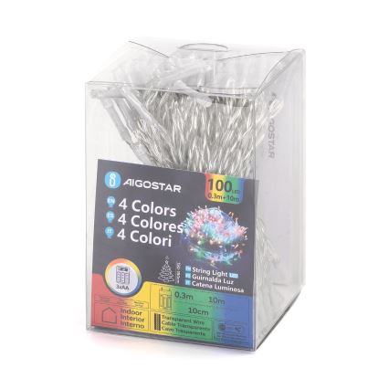 Aigostar - LED kerstverlichting 100xLED/3xAA 10,3m meerkleurig