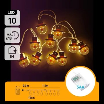 Aigostar - LED kerstverlichting 10xLED/3xAA 1,5m warm wit sneeuwman