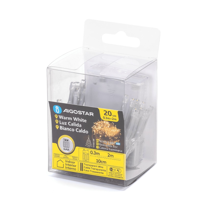 Aigostar - LED kerstverlichting 20xLED/3xAA 2,3 m warm wit