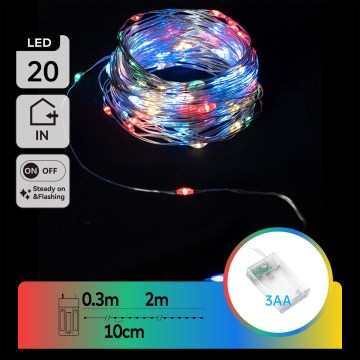 Aigostar - LED-kerstverlichting 20xLED/3xAA 2,3m meerkleurig
