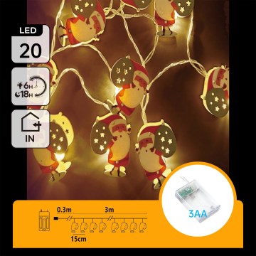Aigostar - LED kerstverlichting 20xLED/3xAA 3m warm wit Kerstman