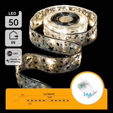 Aigostar - LED-kerstverlichting 50xLED/3xAA 5 m warm wit zilver