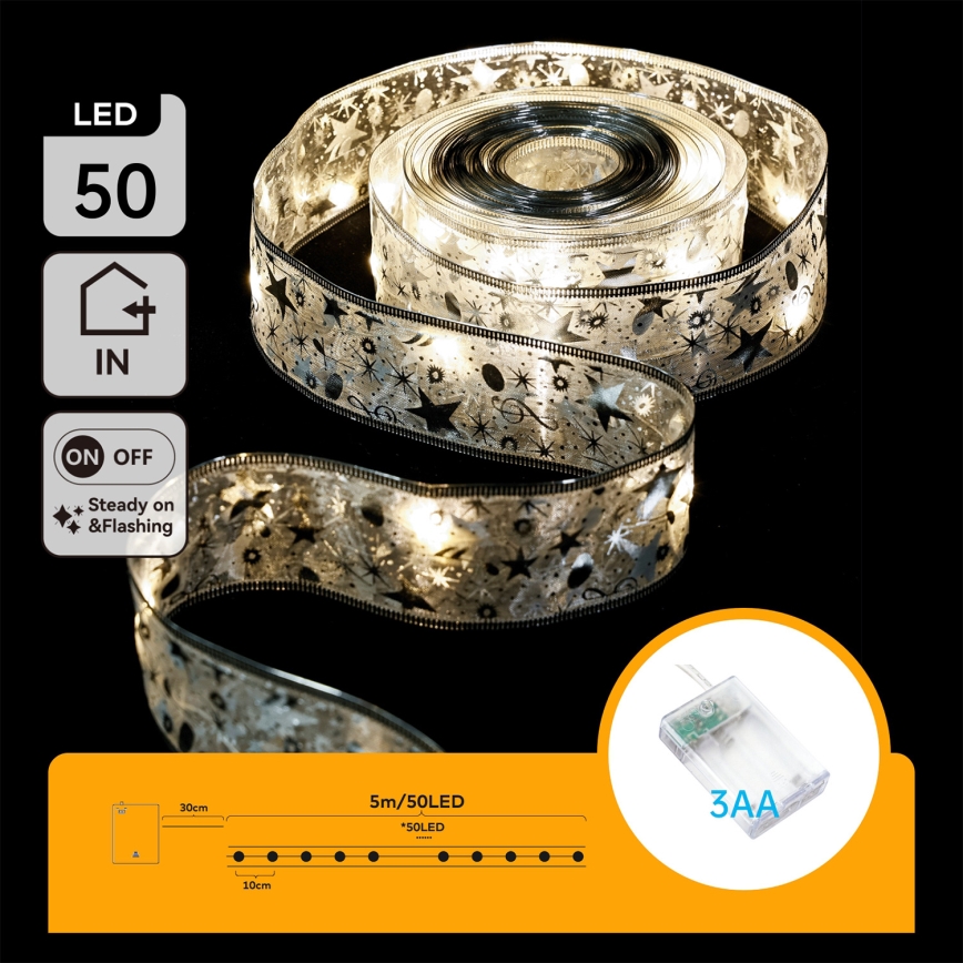 Aigostar - LED-kerstverlichting 50xLED/3xAA 5 m warm wit zilver