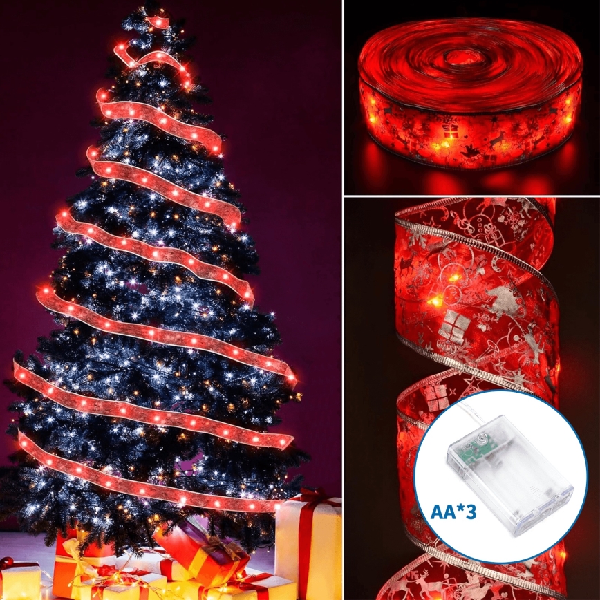 Aigostar - LED kerstverlichting 50xLED/3xAA 5m warm wit, rood