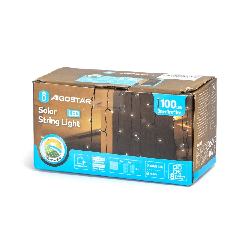 Aigostar - LED zonne-kerstsnoer 100xLED/8 functies 4x1m 800 mAh IP65 koud wit