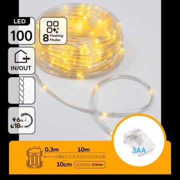Aigostar - LED kerstverlichting voor buiten 100xLED/8 functies 3xAA 10,3m IP44 warm wit