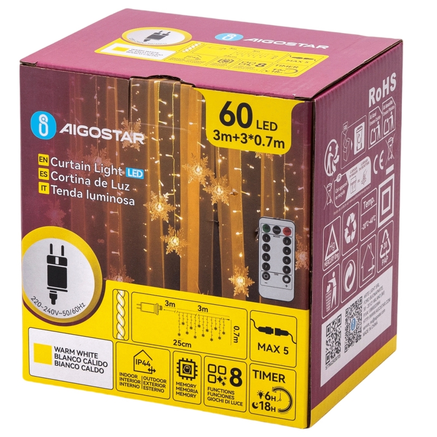 Aigostar - LED buiten kerstverlichting 120xLED/8 functies 3x0,7m IP44 warm wit + afstandsbediening