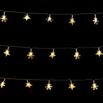 Aigostar - LED kerstverlichting voor buiten, 50x LED, 8 functies, 3x AA, 5 m, IP44, warm wit, sterren