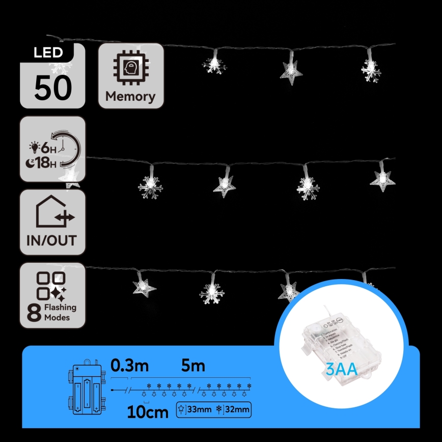 Aigostar - LED kerstverlichting voor buiten 50xLED/8 functies 3xAA 5 m IP44 koel wit