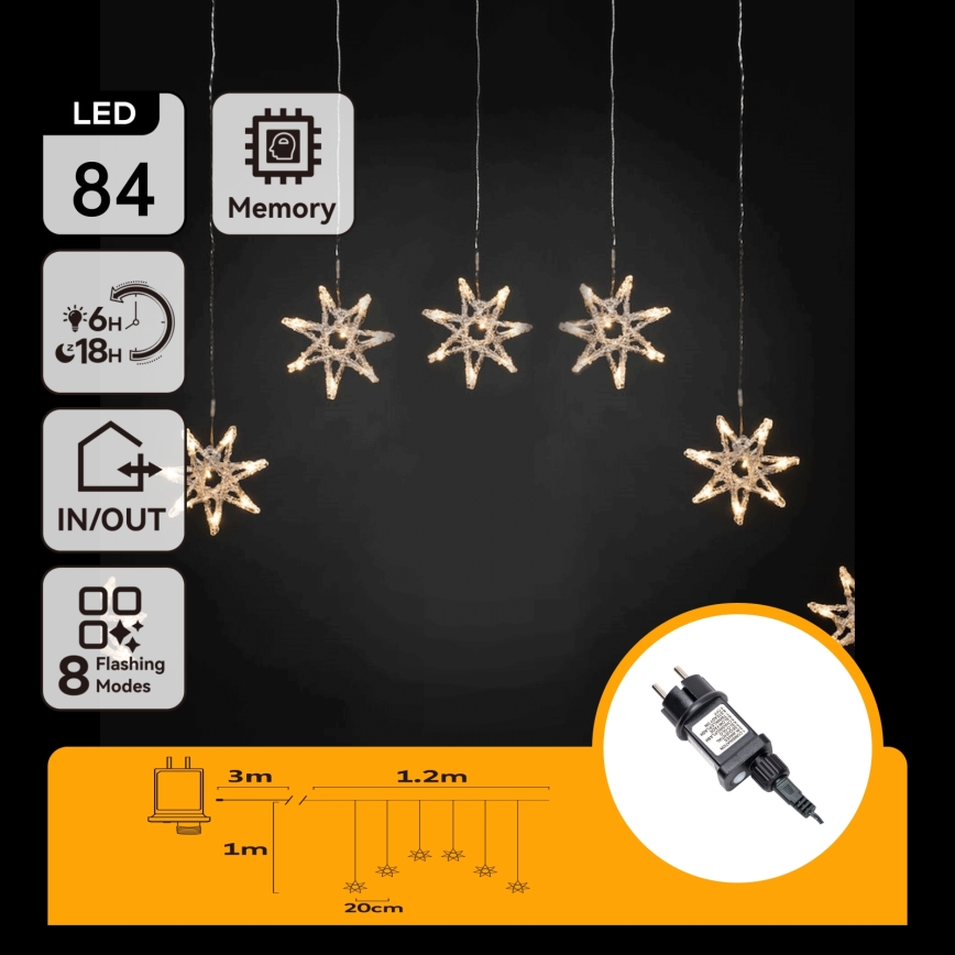 Aigostar - LED kerstverlichting voor buiten 84xLED/8 functies 1,2x1m IP44 warm wit met sneeuwvlokken