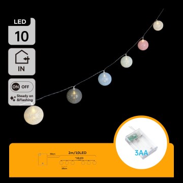 Aigostar - LED-lichtsnoer 10x LED / 3x AA, 2 m, warm wit
