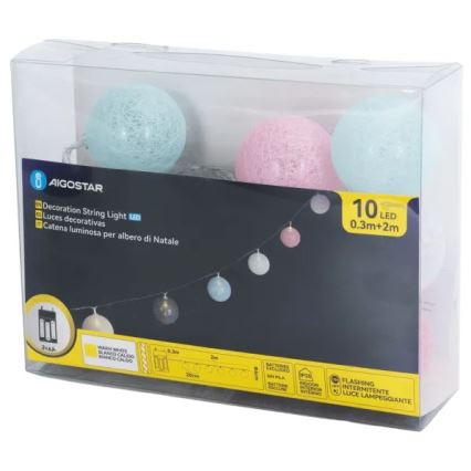 Aigostar - LED-lichtsnoer 10x LED / 3x AA, 2 m, warm wit