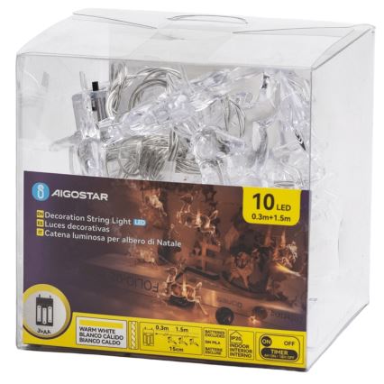 Aigostar - LED  lichtsnoer 10xLED/3xAA 1,5m warm wit herten