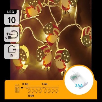 Aigostar - LED  lichtsnoer 10xLED/3xAA 1,5m warm wit Kerstman