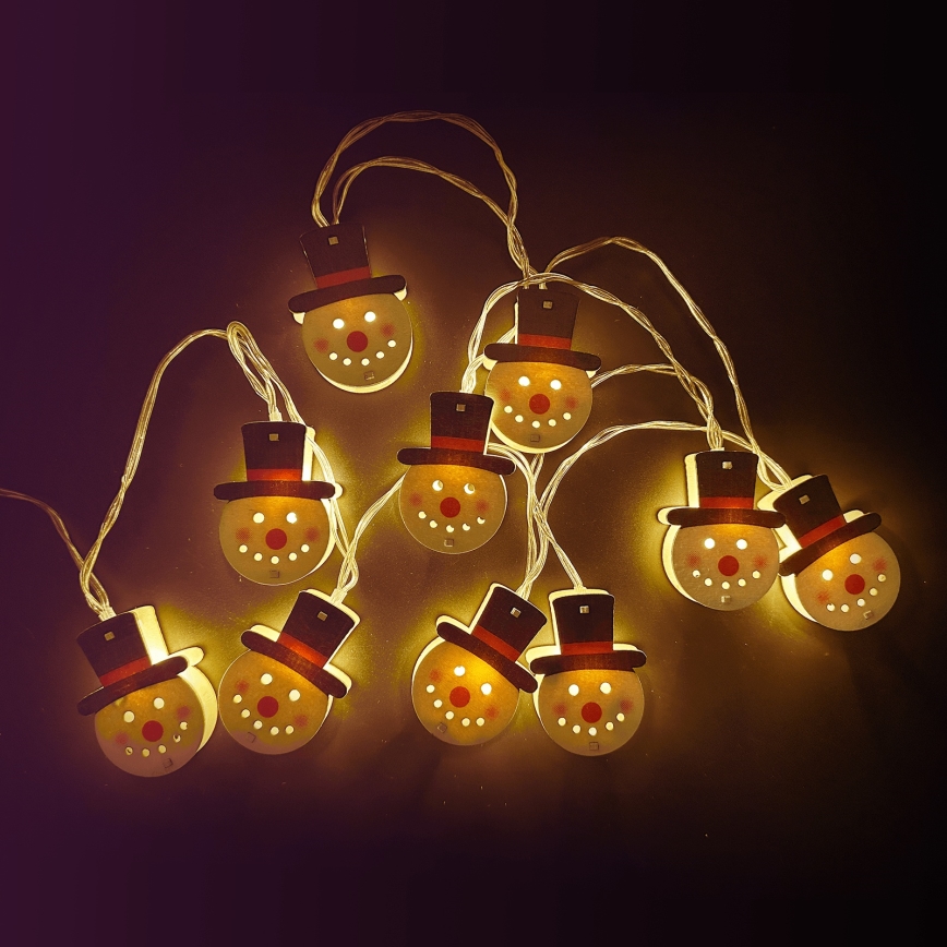 Aigostar - LED-lichtsnoer 10×LED / 3×AA, 1,5 m, warm wit, sneeuwpop