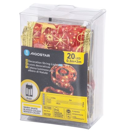 Aigostar - LED-lichtsnoer 20xLED/3xAA 2 m, warm wit en rood