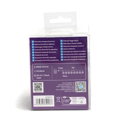 Aigostar - LED-lichtsnoer 20xLED/3xAA 3,3 m sneeuwvlokken