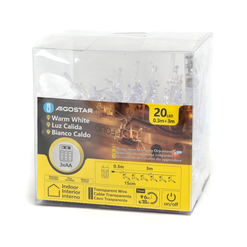Aigostar - LED-lichtsnoer 20xLED/3xAA 3,3m rendieren