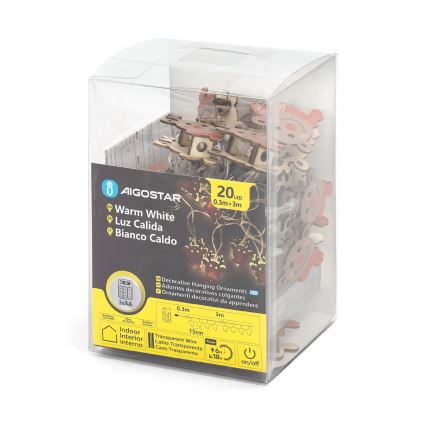 Aigostar - LED  lichtsnoer 20xLED/3xAA 3m warm wit rendier