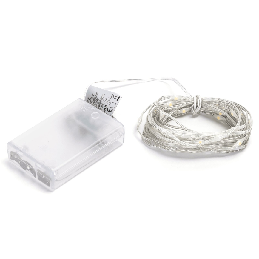 Aigostar - LED-lichtsnoer 50 LEDs / 3x AA, 5,3 m, warm wit