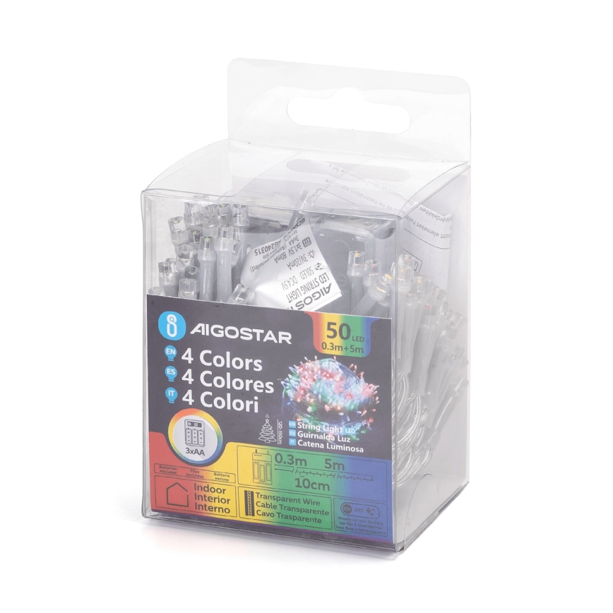 Aigostar - LED-lichtsnoer 50xLED/3xAA 5,3m meerkleurig