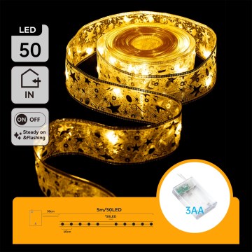 Aigostar - LED-lichtsnoer 50xLED/3xAA 5 m warm wit goud