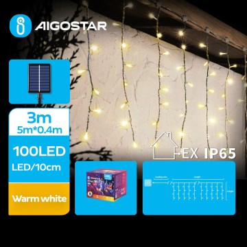 Aigostar - LED-lichtsnoer op zonne-energie 100xLED/8 functies 8x0,4m IP65 warm wit 800 mAh