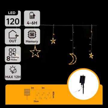 Aigostar - LED-lichtsnoer op zonne-energie 120xLED, 8 functies, 3x0,6 m, 500 mAh, IP65, warm wit