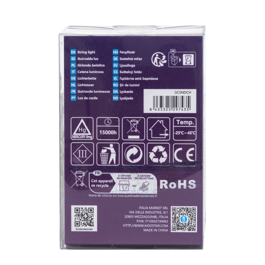 Aigostar - LED buiten  lichtsnoer 100xLED/8 functies/3xAA 10,3m IP44 koel wit