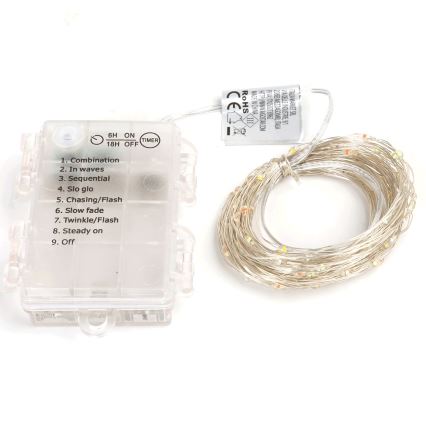 Aigostar - LED buitenlichtsnoer 100xLED/8 functies/3xAA10,3m IP44 meerkleurig