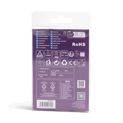 Aigostar - LED buitenlichtsnoer 100xLED/8 functies/3xAA10,3m IP44 meerkleurig
