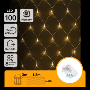 Aigostar - LED-lichtsnoer voor buiten 100xLED/8 functies/3xAA 4,5x1,5m IP44 warm wit
